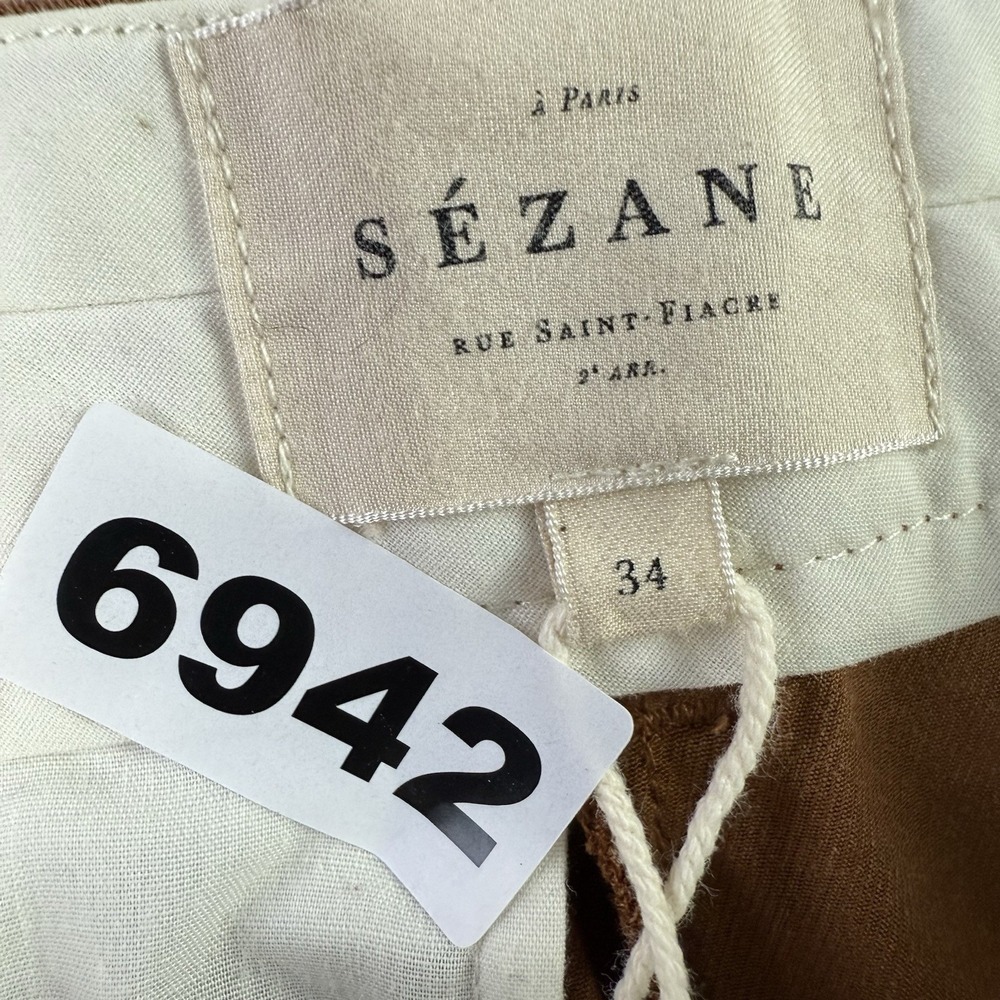 Sézane Constance Pants Women's 34 (US 2) Brown Pleated Wide Leg 26x28 $145 - Picture 11 of 11